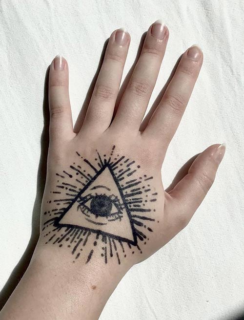 Single eye inside a triangle representing illuminti tattoo for the hand