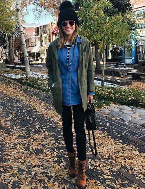 Denim shirt with skinny jeans and combat boots