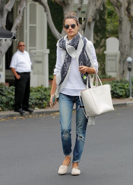 Alessandra Ambrosio was spotted out in LA dressed down in ripped jeans and a white top.