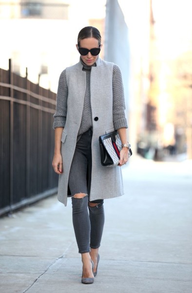 Grey sleeveless coat