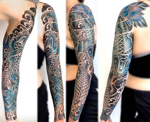 Intricate koi fish tattoo design