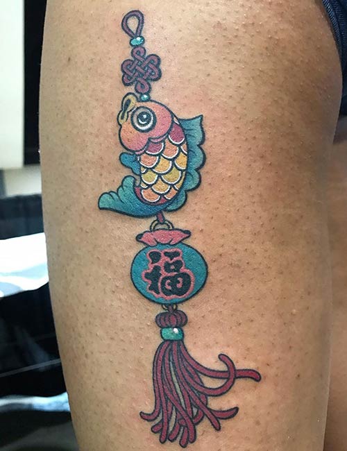 Japanese lantern with a koi fish tattoo design