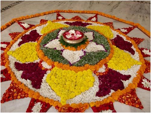 Rangoli design with flowers for competition
