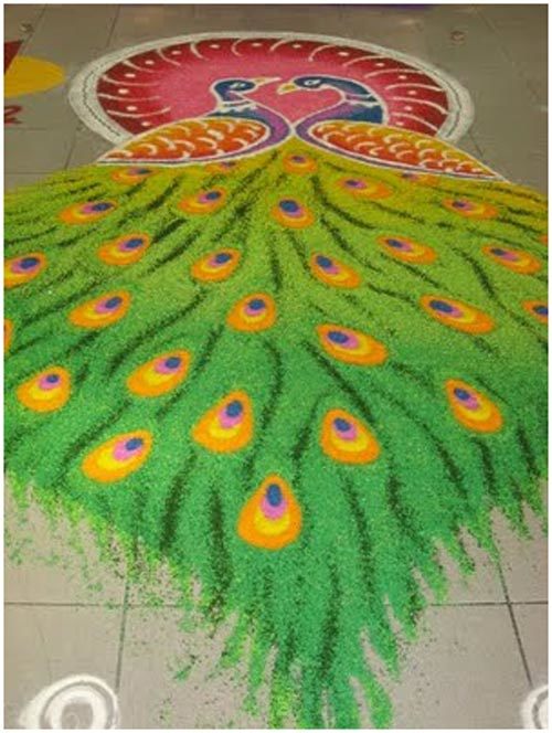 Peacock rangoli design for competition