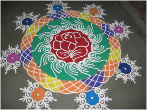 Rangoli design for competition with lord Ganesh at center